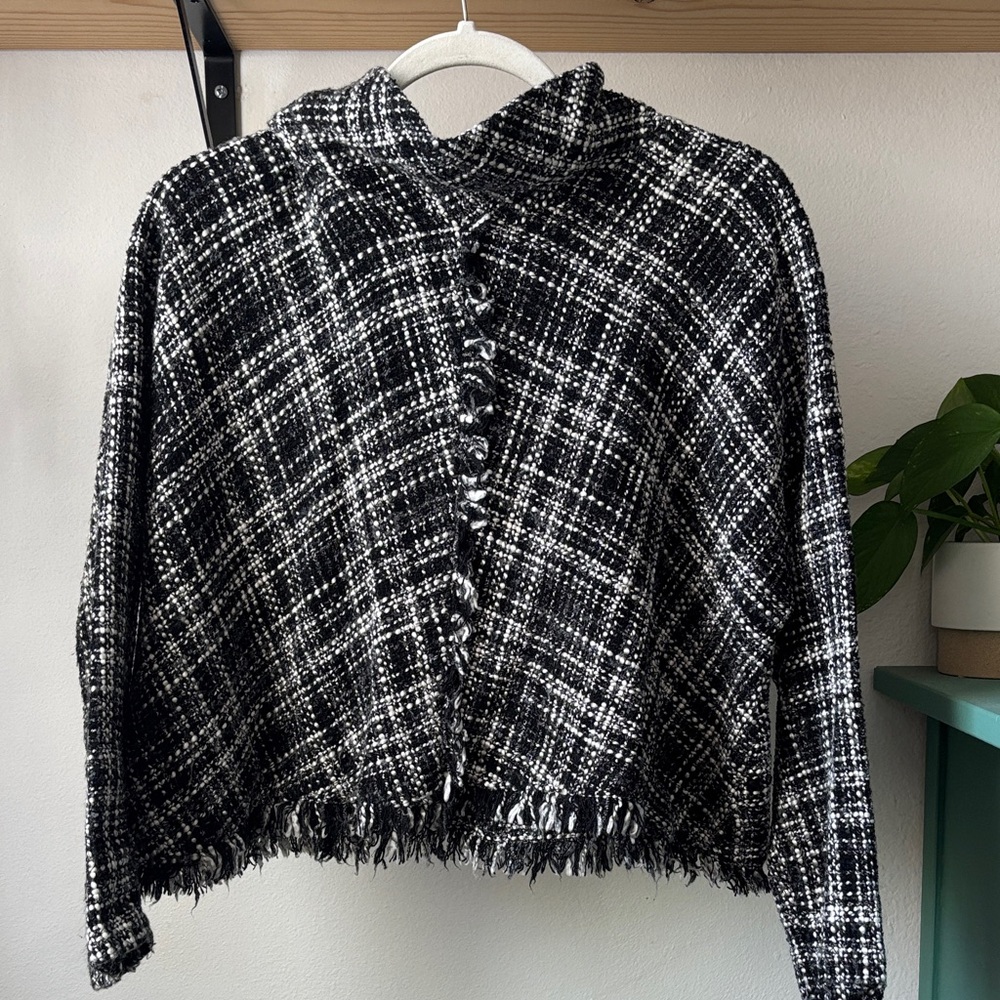 Zara Black and White Checkered Cardigan